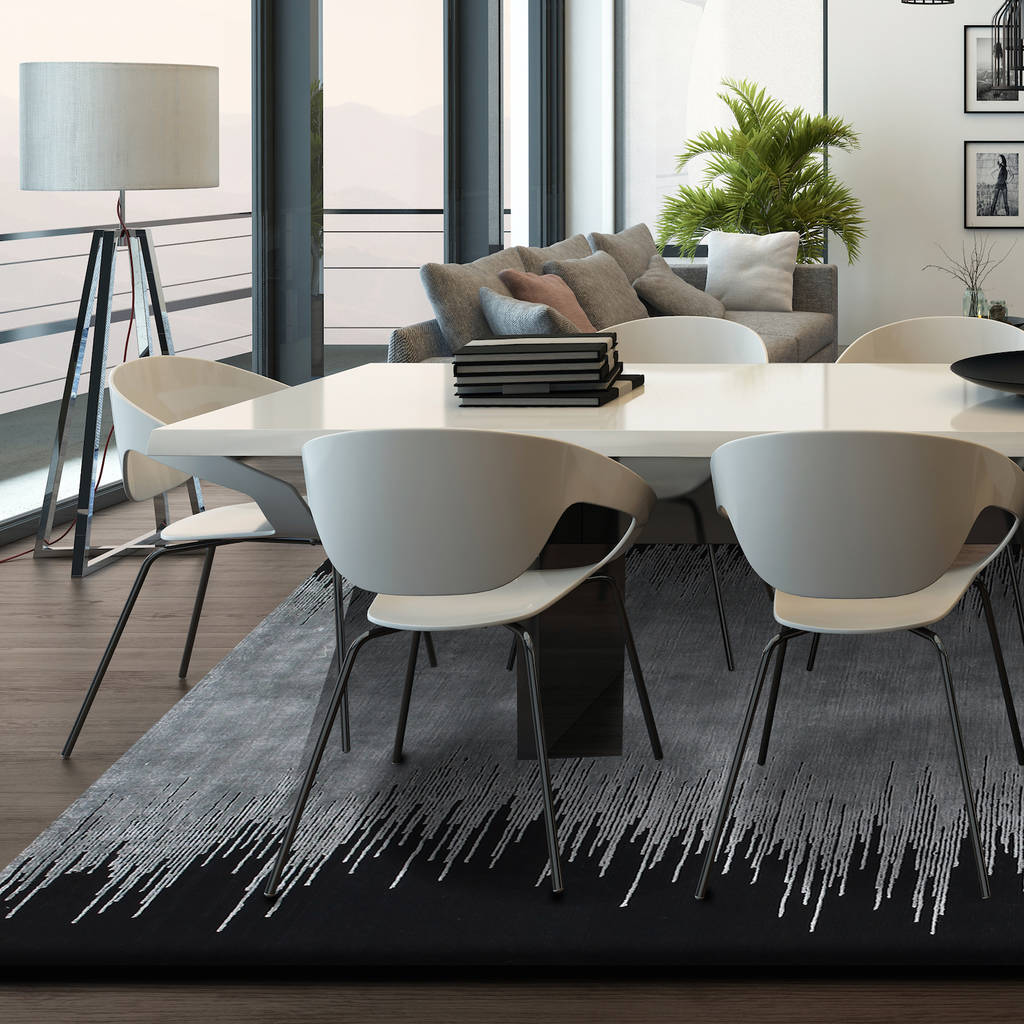 Dining room rug silk wool grey black New York style classic abstract modern